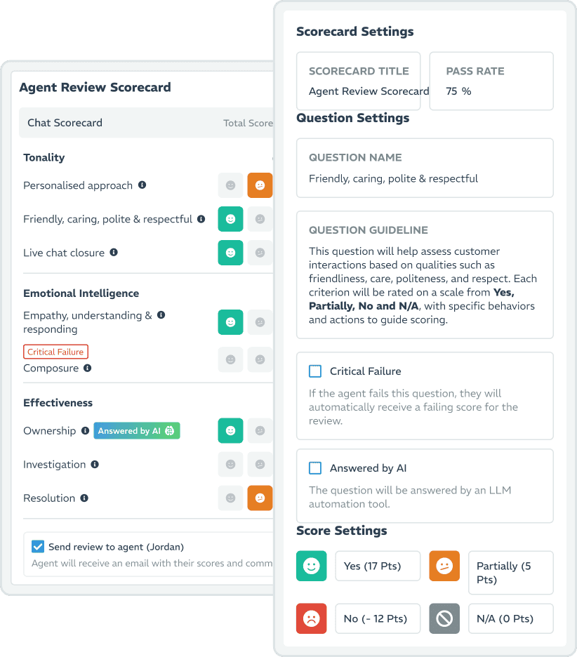 Ensure fair agent QA evaluations tailored to your needs