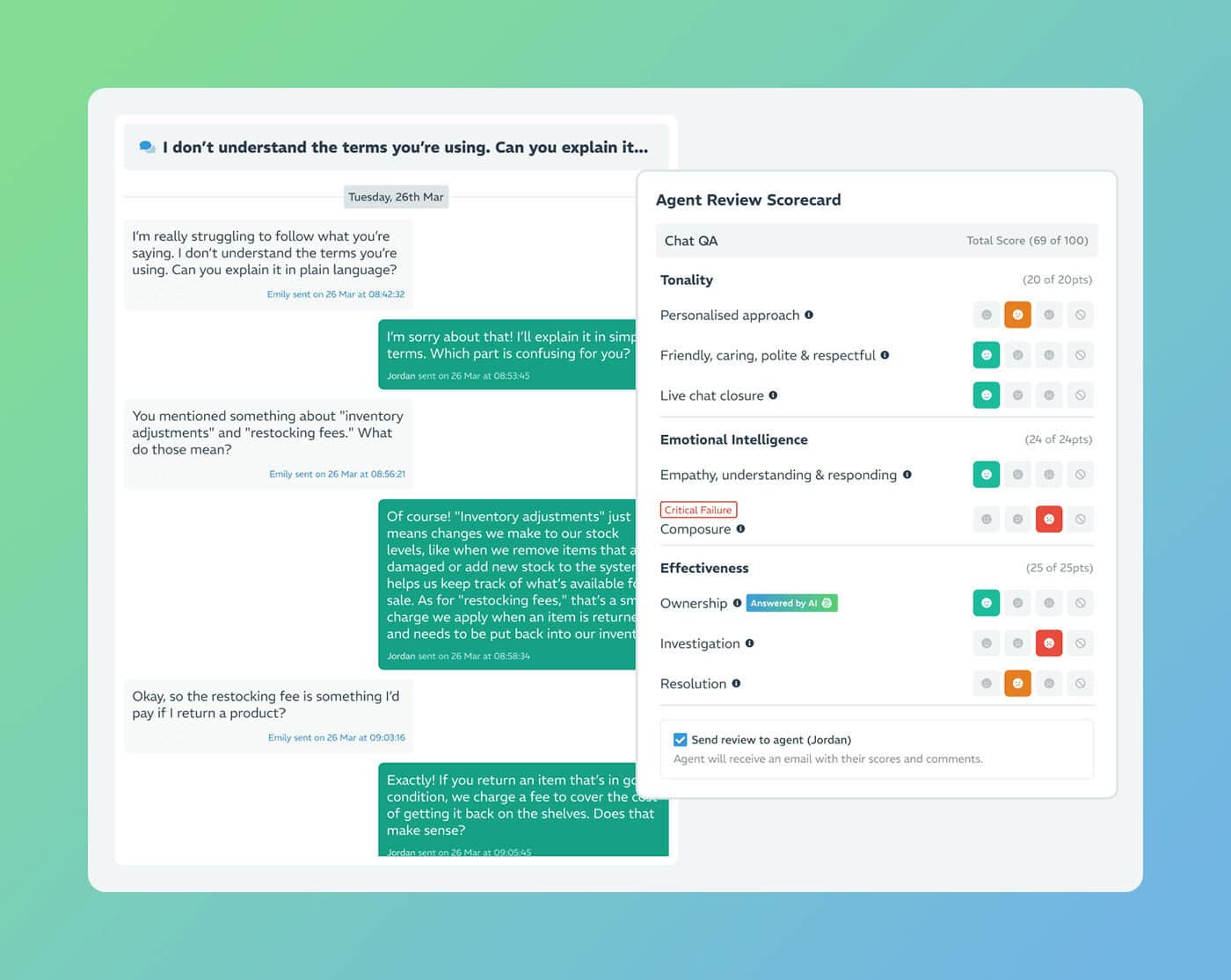 Using the Reviews feature to make AI insights actionable for agent QA